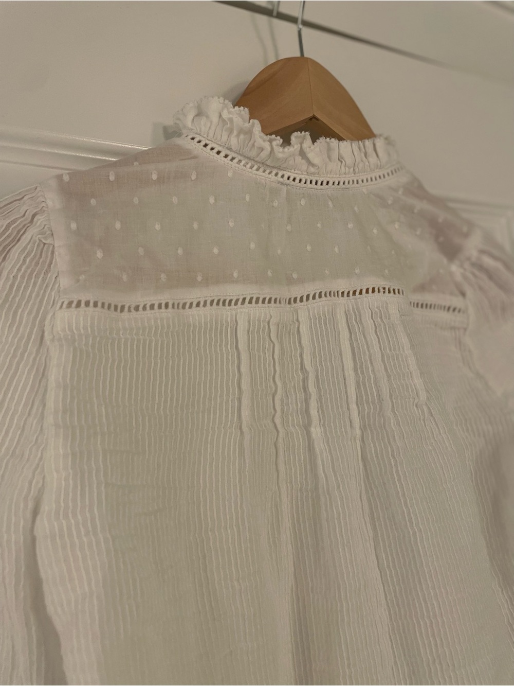 Quince Organic Textured Cotton Peasant Blouse, White, XS - Picture 6 of 8